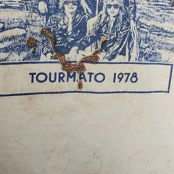 Yes Tourmato 1978 Tour Band Single Stitch Vintage Shirt‎ Blue Sleeves Large L - Picture 6 of 9